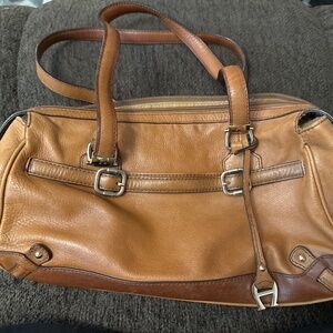 Etienne Aigner Vintage Cognac Leather Satchel / Doctor Bag, Gold Buckle Detail,